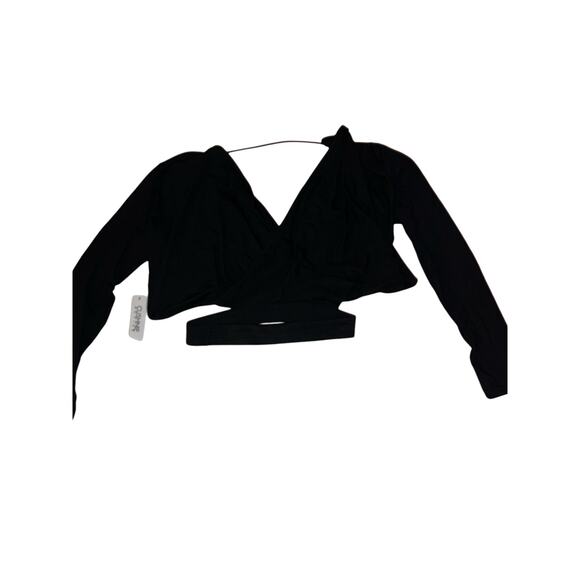 Nwt Black Cushnie Active deep V long sleeve crop top sz medium - Picture 1 of 3